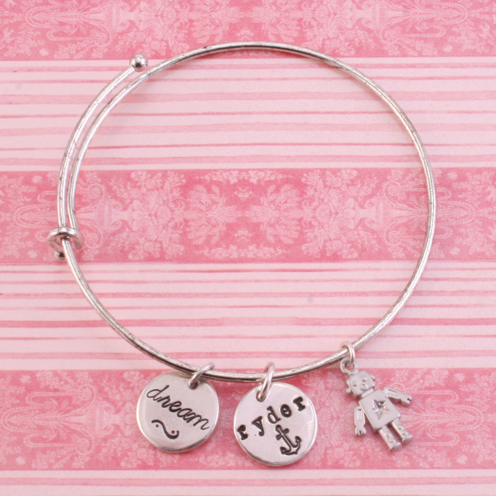 Metal Stamping Blanks Antique Silver Plated Expandable Charm Bracelet